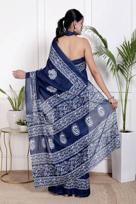 Women blue pure cotton printed bandhej ehtnic saree aay-99 2