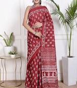 Women red pure cotton printed bandhej ehtnic saree aay-100