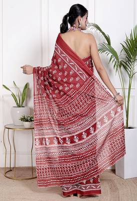 Women red pure cotton printed bandhej ehtnic saree aay-100 2