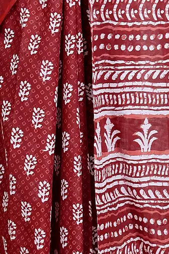 Women red pure cotton printed bandhej ehtnic saree aay-100
