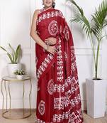 Women red pure cotton printed bandhej ehtnic saree aay-101