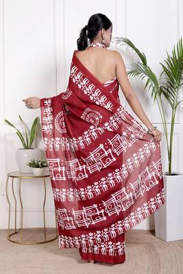 Women red pure cotton printed bandhej ehtnic saree aay-101 2