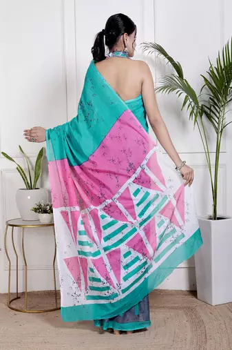 Women sky blue pure cotton printed bandhej ehtnic saree aay-102