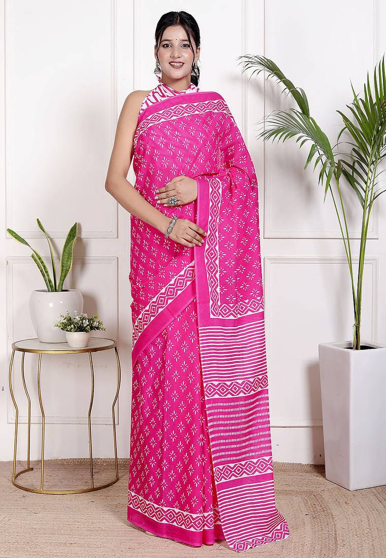 Women pink pure cotton printed bandhej ehtnic saree aay-104