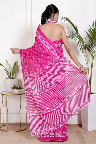 Women pink pure cotton printed bandhej ehtnic saree aay-104