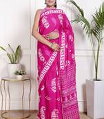 Women pink pure cotton printed bandhej ehtnic saree aay-105