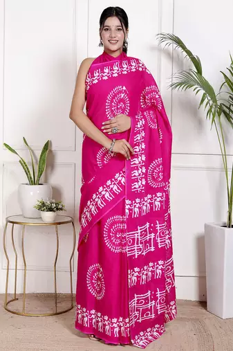 Women pink pure cotton printed bandhej ehtnic saree aay-106