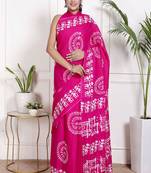 Women pink pure cotton printed bandhej ehtnic saree aay-106