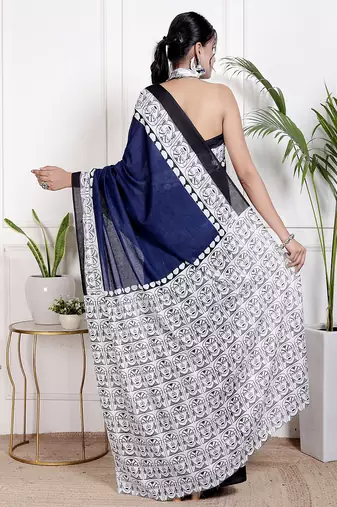 Women blue pure cotton printed bandhej ehtnic saree aay-107