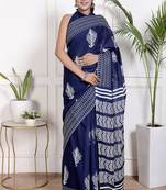 Women blue pure cotton printed bandhej ehtnic saree aay-108