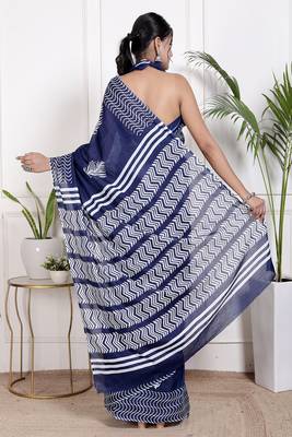 Women blue pure cotton printed bandhej ehtnic saree aay-108 2