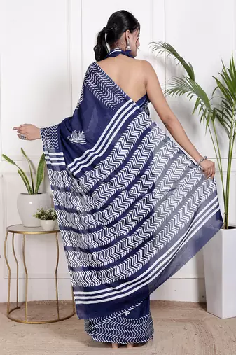Women blue pure cotton printed bandhej ehtnic saree aay-108