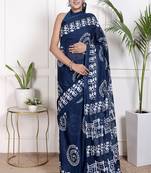 Women blue pure cotton printed bandhej ehtnic saree aay-109