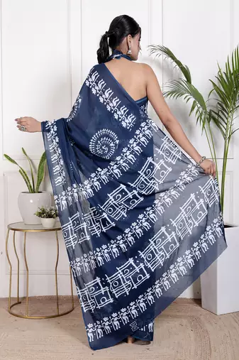 Women blue pure cotton printed bandhej ehtnic saree aay-109
