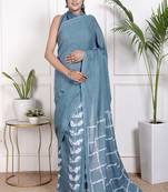 Women blue pure cotton printed bandhej ehtnic saree aay-112