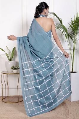 Women blue pure cotton printed bandhej ehtnic saree aay-112 2