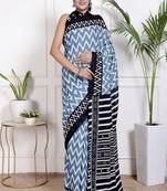 Women blue pure cotton printed bandhej ehtnic saree aay-114