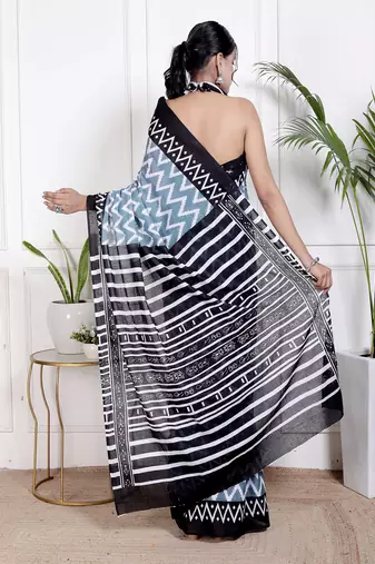 Women blue pure cotton printed bandhej ehtnic saree aay-114