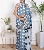 Women blue pure cotton printed bandhej ehtnic saree aay-116