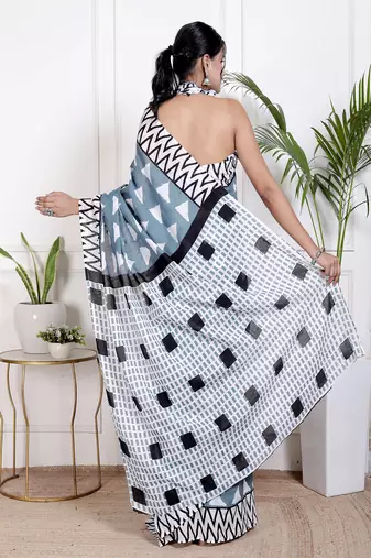 Women blue pure cotton printed bandhej ehtnic saree aay-116