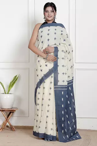 Women cream pure cotton printed bandhej ehtnic saree aay-117