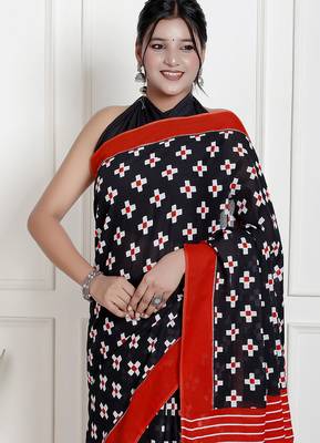 Women black pure cotton printed bandhej ehtnic saree aay-118 3
