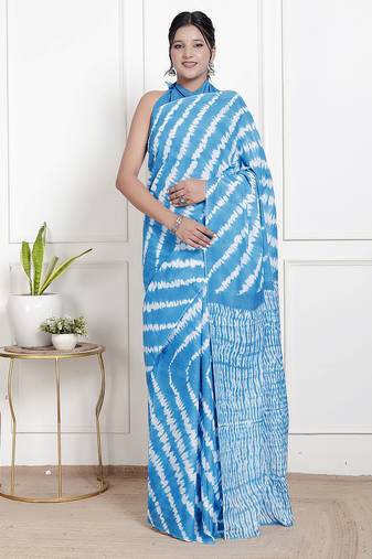 Women sky blue pure cotton printed bandhej ehtnic saree aay-119