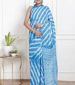 Women sky blue pure cotton printed bandhej ehtnic saree aay-119
