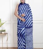 Women blue pure cotton printed bandhej ehtnic saree aay-120