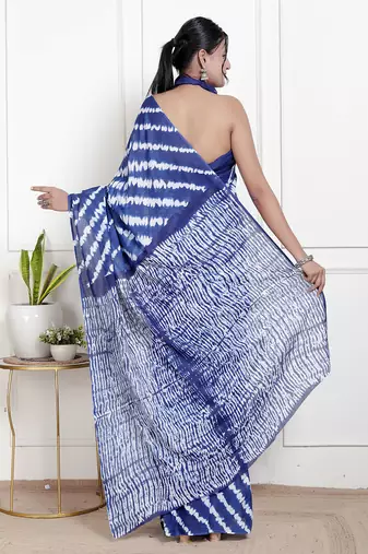Women blue pure cotton printed bandhej ehtnic saree aay-120