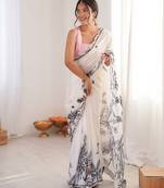 Women party wear digital print heavy chinnon saree with un sttiched blouse