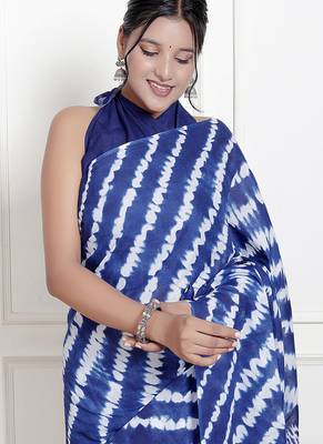 Women blue pure cotton printed bandhej ehtnic saree aay-120 3