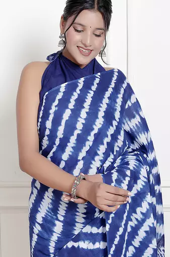 Women blue pure cotton printed bandhej ehtnic saree aay-120