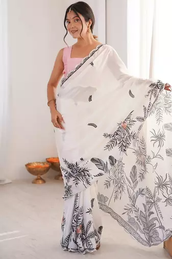Women party wear digital print heavy chinnon saree with un sttiched blouse