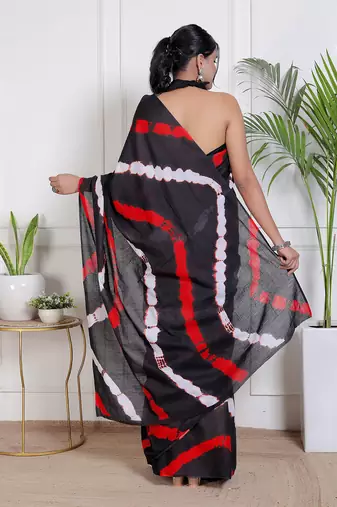 Women black pure cotton printed bandhej ehtnic saree aay-122