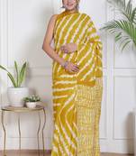 Women yellow pure cotton printed bandhej ehtnic saree aay-124