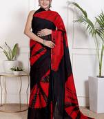 Women red pure cotton printed bandhej ehtnic saree aay-125