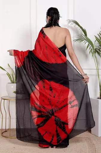 Women red pure cotton printed bandhej ehtnic saree aay-125
