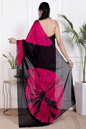 Women purple pure cotton printed bandhej ehtnic saree aay-126