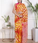 Women orange pure cotton printed bandhej ehtnic saree aay-127