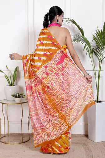 Women orange pure cotton printed bandhej ehtnic saree aay-127