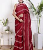Women red pure cotton printed bandhej ehtnic saree aay-128