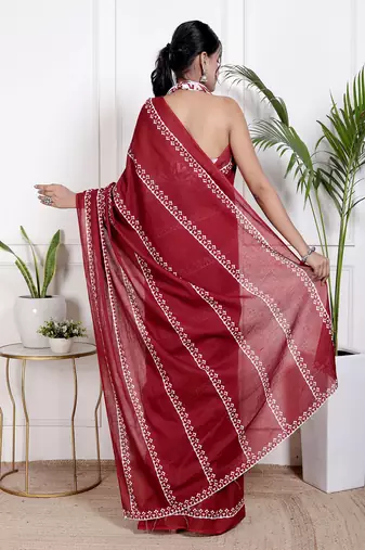 Women red pure cotton printed bandhej ehtnic saree aay-128