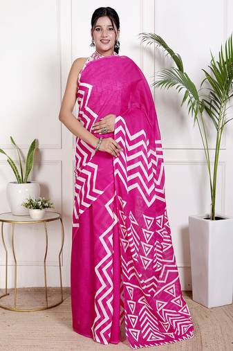 Women pink pure cotton printed bandhej ehtnic saree aay-129