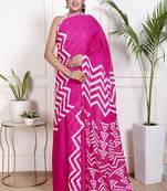 Women pink pure cotton printed bandhej ehtnic saree aay-129