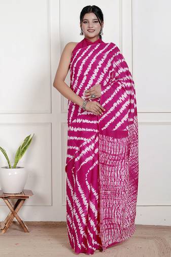 Women pink pure cotton printed bandhej ehtnic saree aay-130
