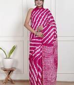 Women pink pure cotton printed bandhej ehtnic saree aay-130