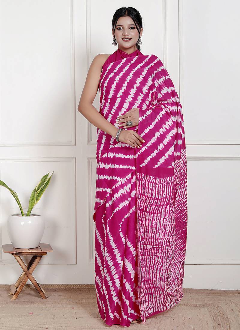 Women pink pure cotton printed bandhej ehtnic saree aay-130