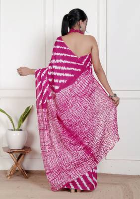 Women pink pure cotton printed bandhej ehtnic saree aay-130 2
