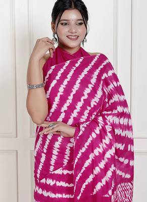 Women pink pure cotton printed bandhej ehtnic saree aay-130 3